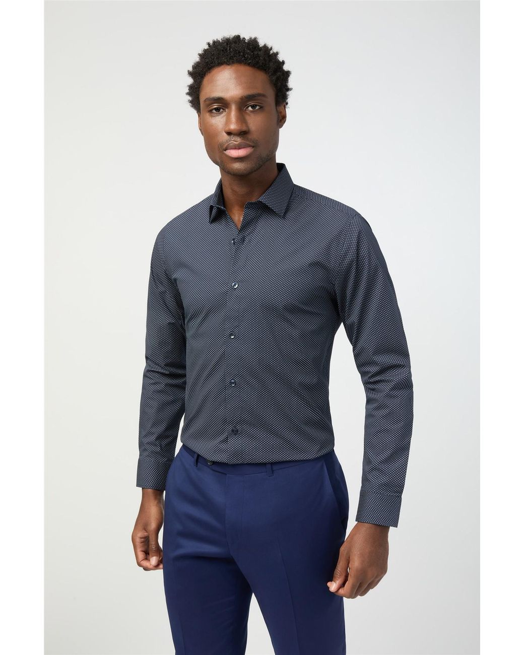 Limehaus Blue Long Sleeve Slim Fit Formal Shirt for men