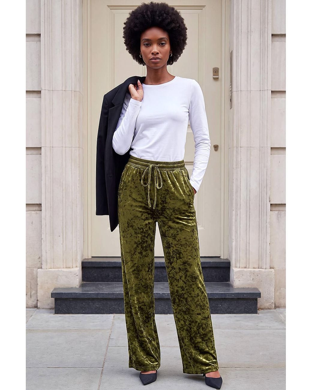Roman Green Velvet Stretch Trouser