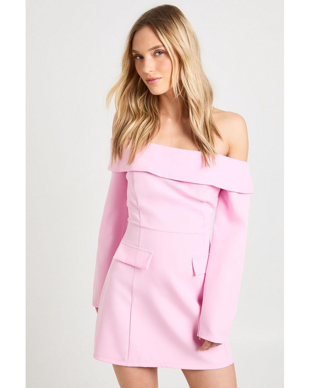 Boohoo Pink Petite Bardot Structured Mini Dress