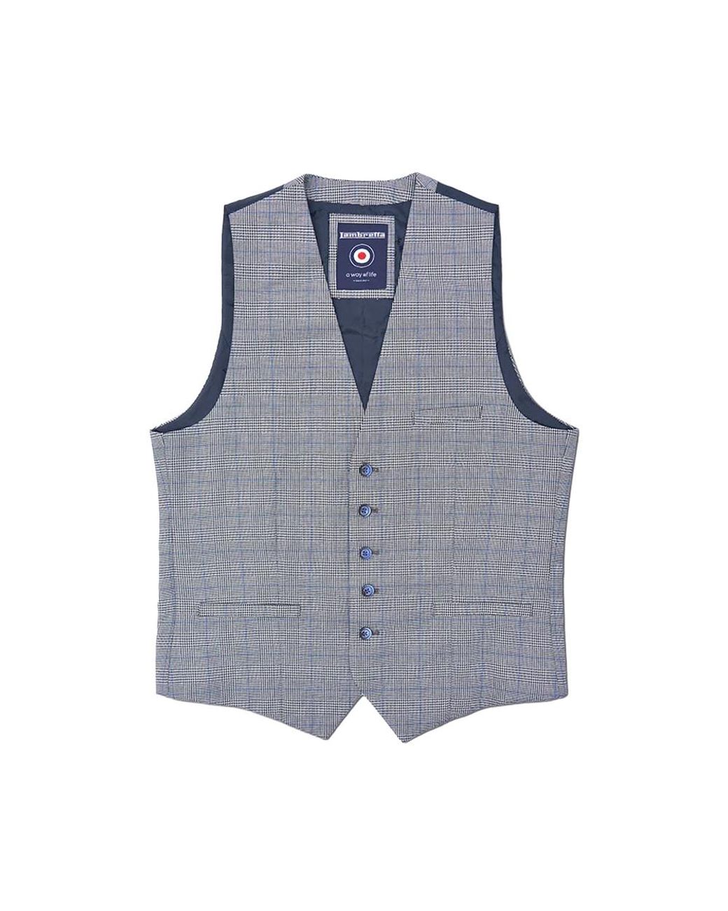 Lambretta Blue George Prince Of Wales Check Waistcoat for men