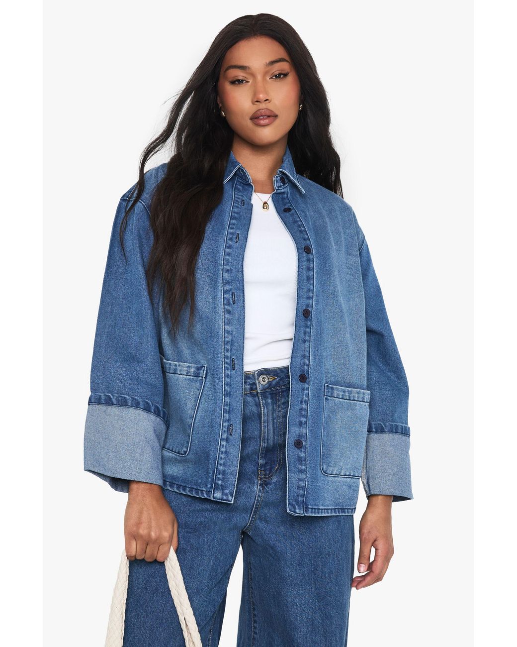 Boohoo Blue Plus Denim Shirt Jacket