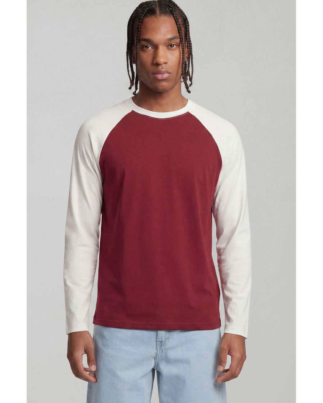 BoohooMAN Red Essential Regular Fit Raglan Long Sleeve T-Shirt for men