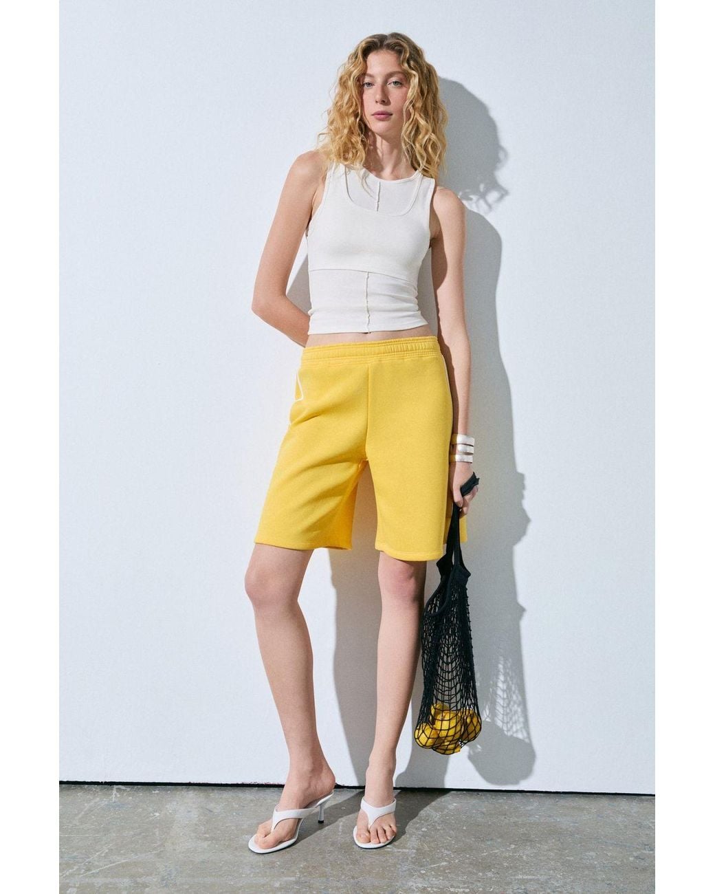 Grimelange White Wide Leg Capri Sweat Shorts