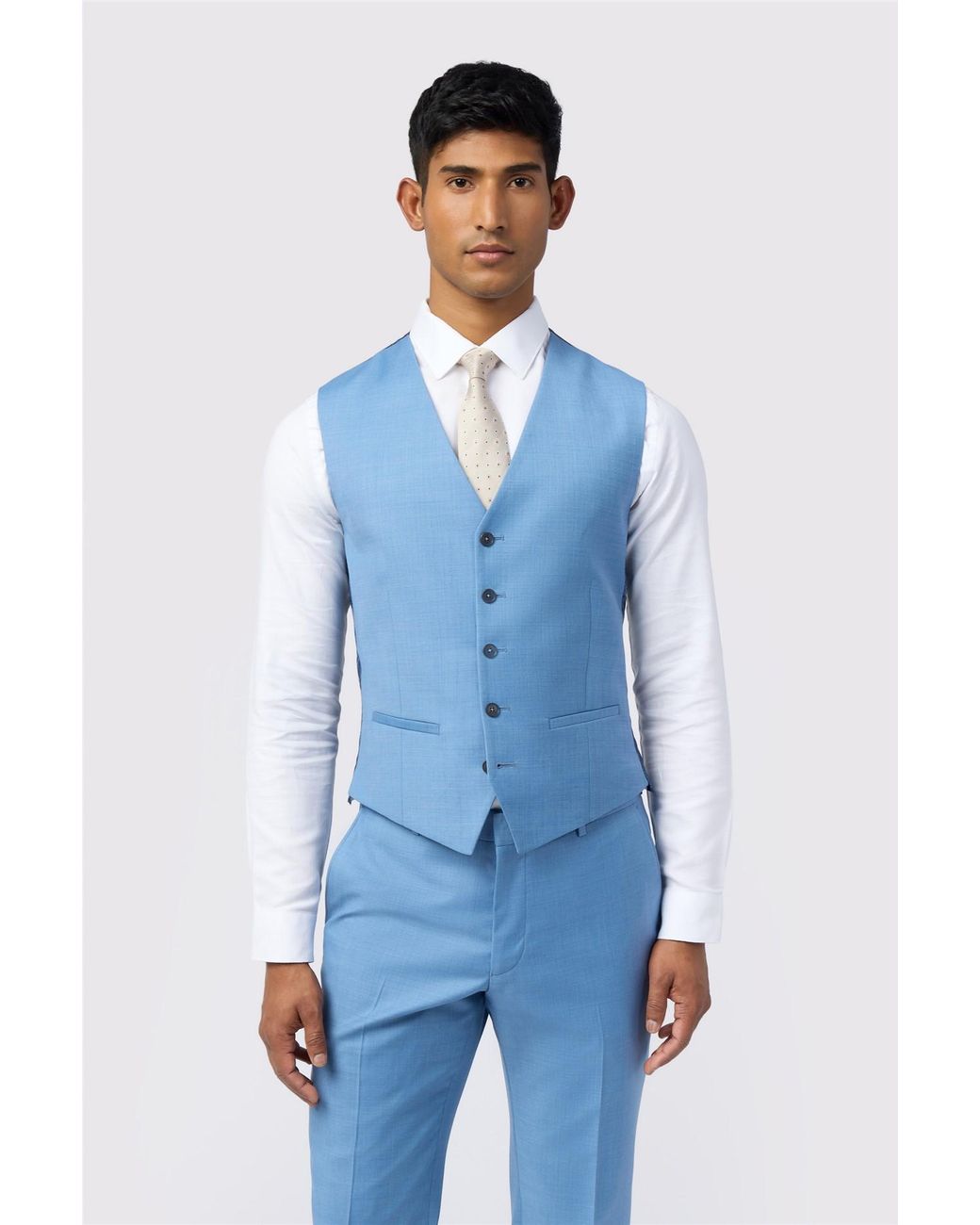 Ted Baker Blue Single Breasted Five Button V-Neck Slim Fit Suit Waistcoat for men