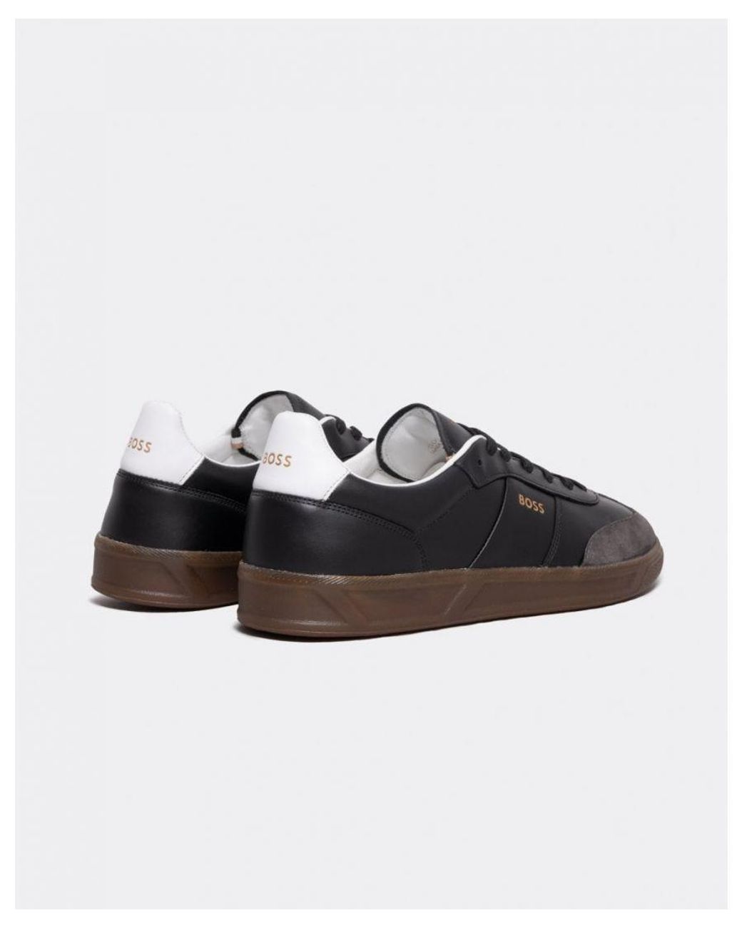 Boss Black Brandon Leather And Suede Trainers With Embossed Logos for men