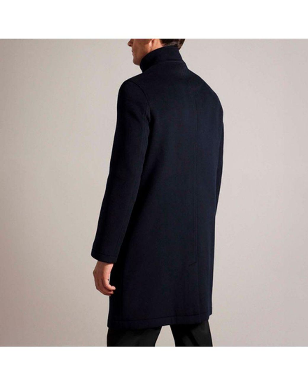 Ted Baker Black Ederson Wool Blend Funnel Neck Coat for men