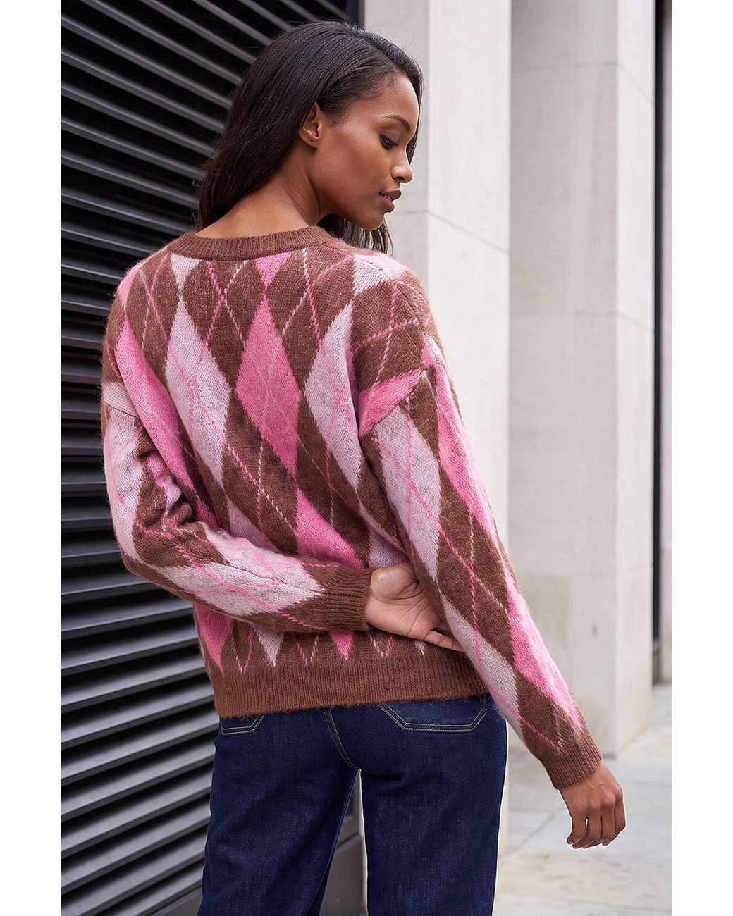 Roman Pink Soft Knit Argyle Jumper