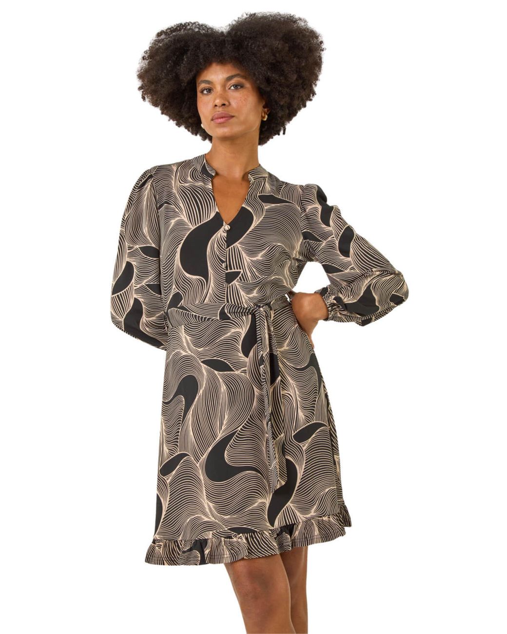 Roman White Abstract Linear Print Stretch Dress