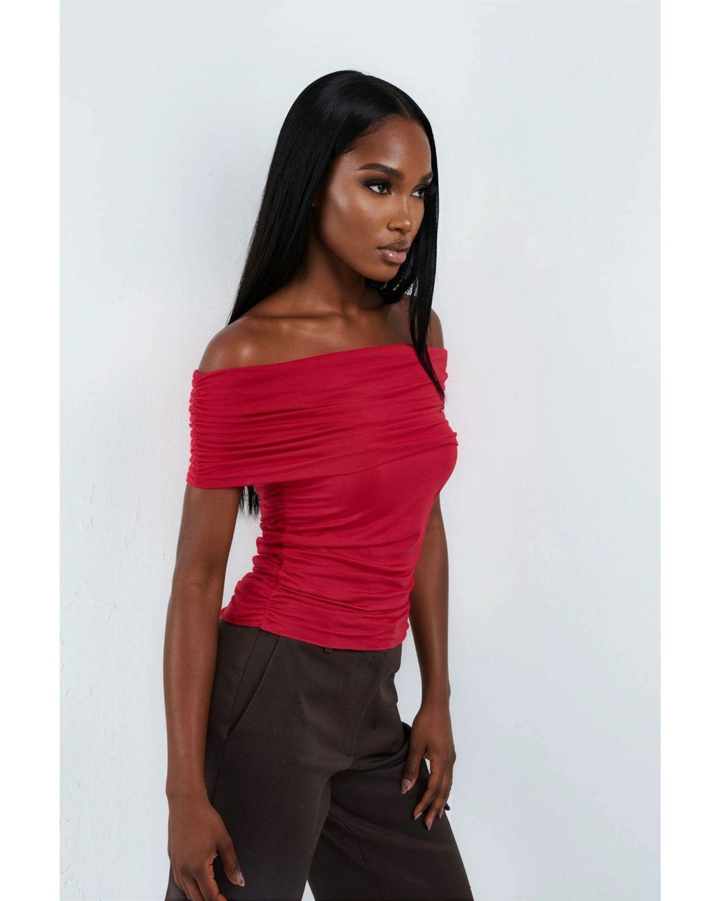 Busem Red Off Shoulder Drape Blouse