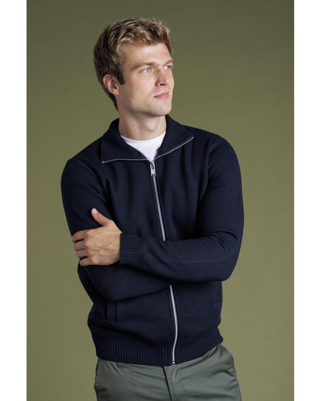 Kensington Eastside Blue Zip-Through Cardigan With Fleece Lining for men