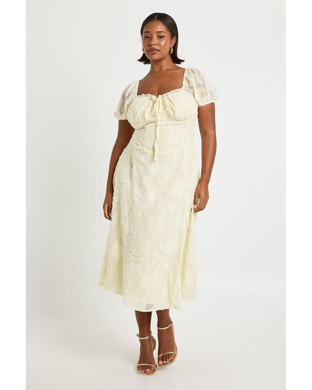 Boohoo Natural Plus Burnout Milkmaid Midi Dress