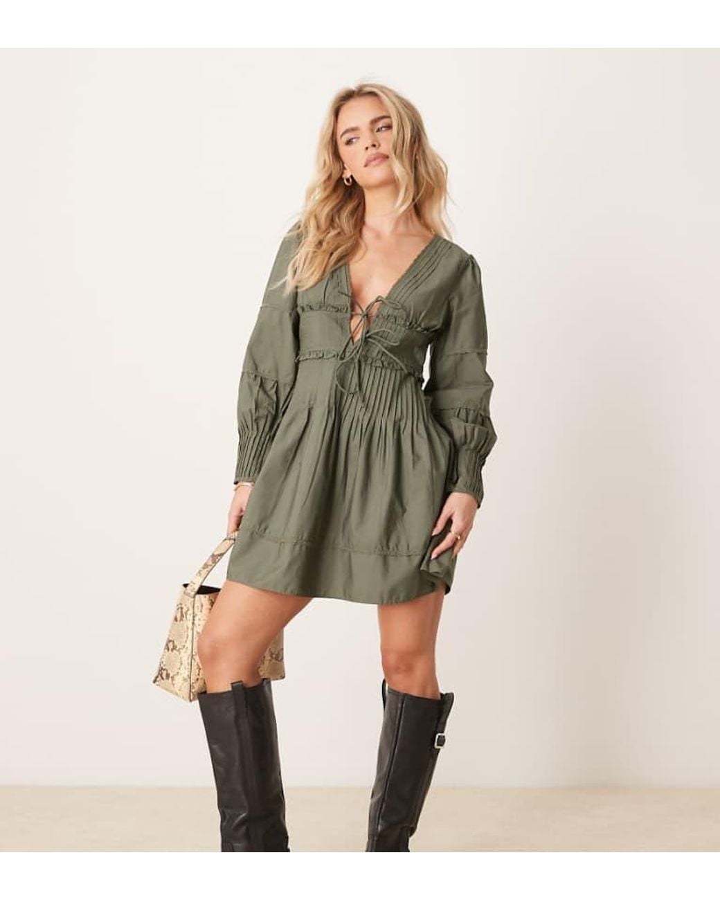 ASOS Green Design Pintuck Mini Dress