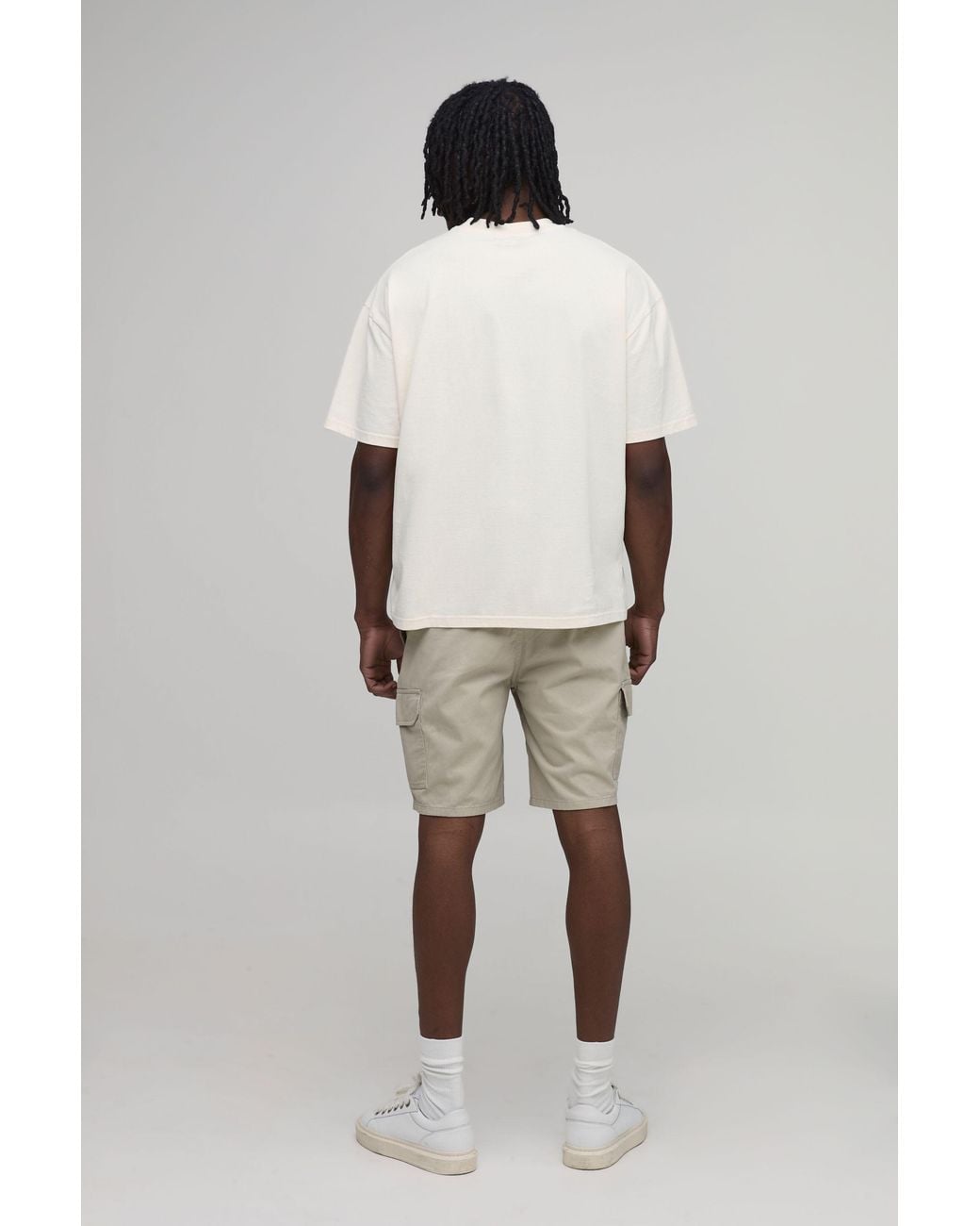 BoohooMAN Natural Tall Essential Slim Fit Fixed Waist Chino Shorts for men