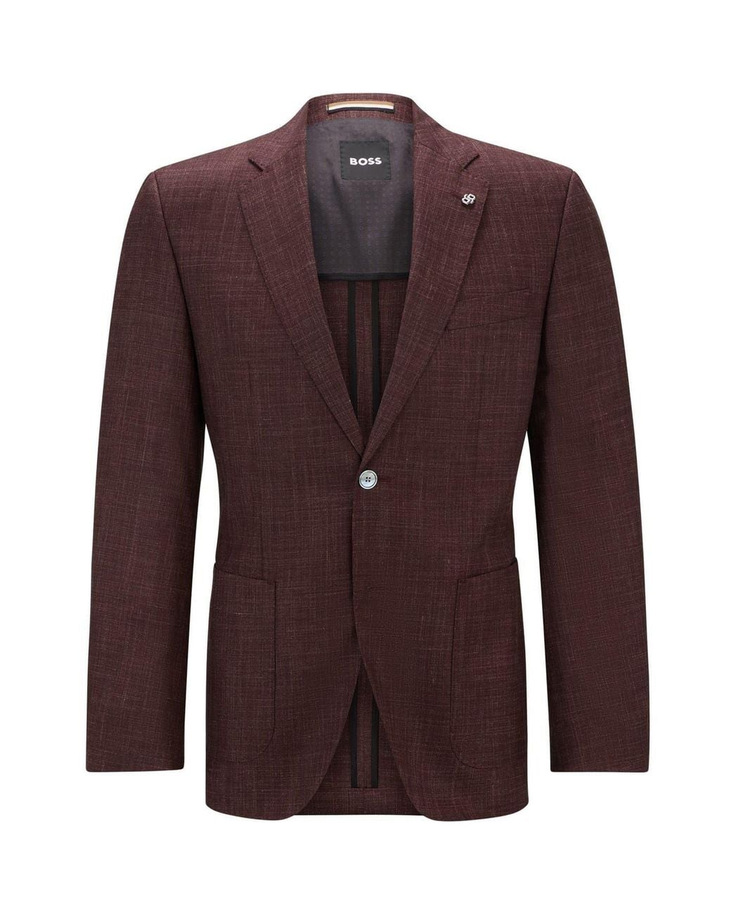 Boss Brown H Janson Notch Collared Solid Patterned Blazer for men