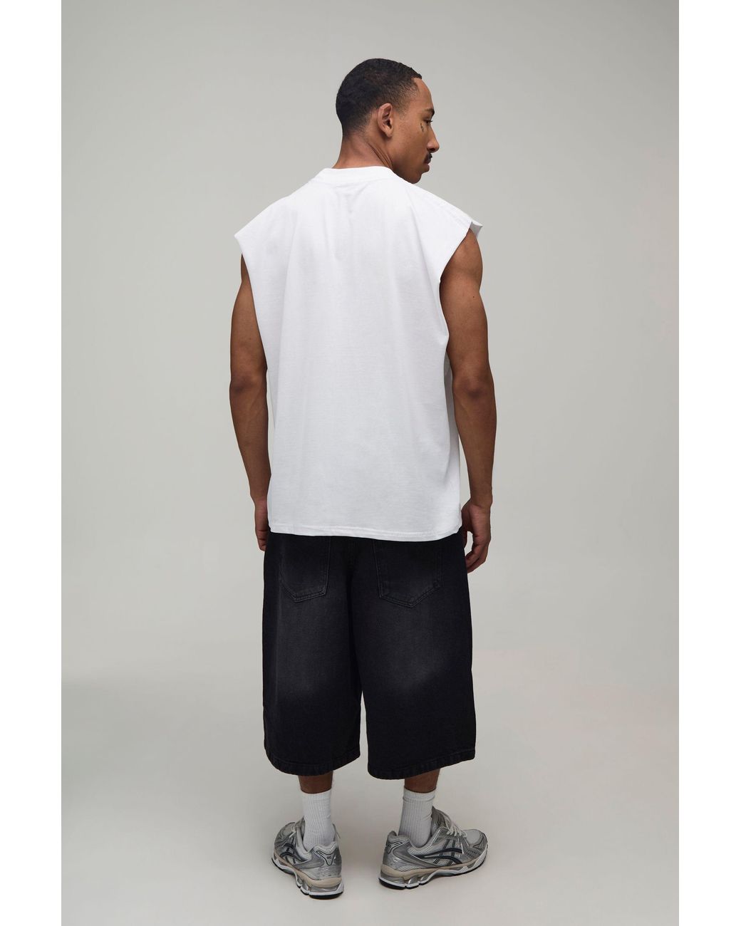 BoohooMAN Gray Oversized Skull Print Tank Cotton for men