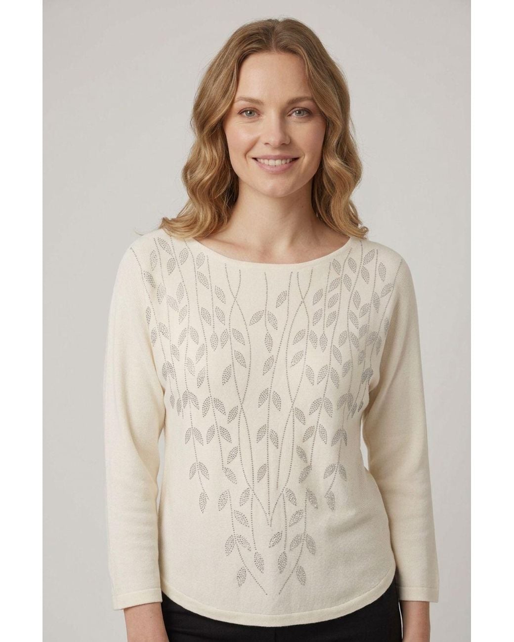 Izabel London Natural Sparkle Leaf Detail Batwing Jumper
