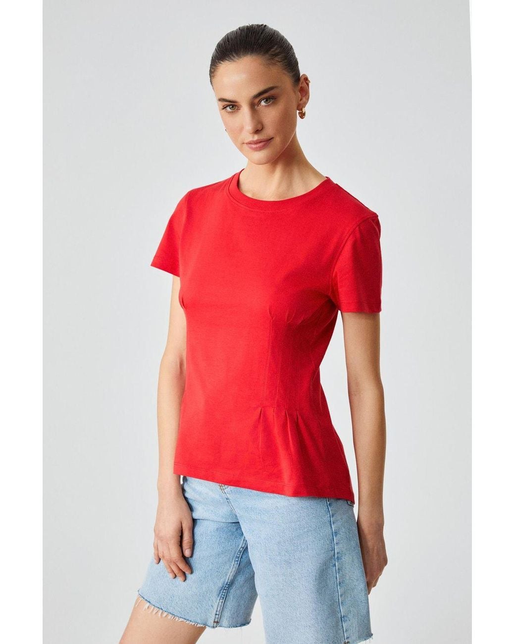 Grimelange Red Corset Crew Neck T-Shirt