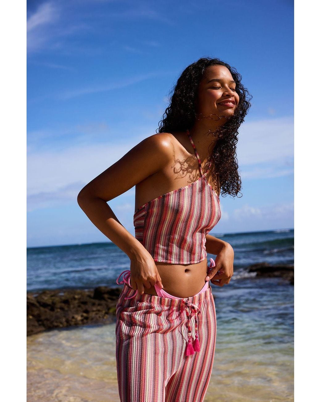 Penti Blue Striped Halter Crop Top