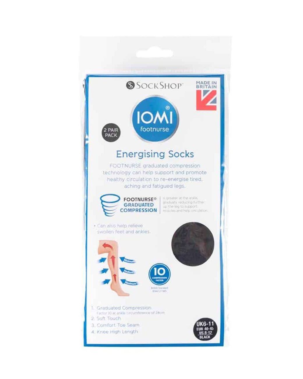 IOMI Black 2 Pairs Of 80 Denier Compression Knee High Energising Socks 6-11 Uk for men