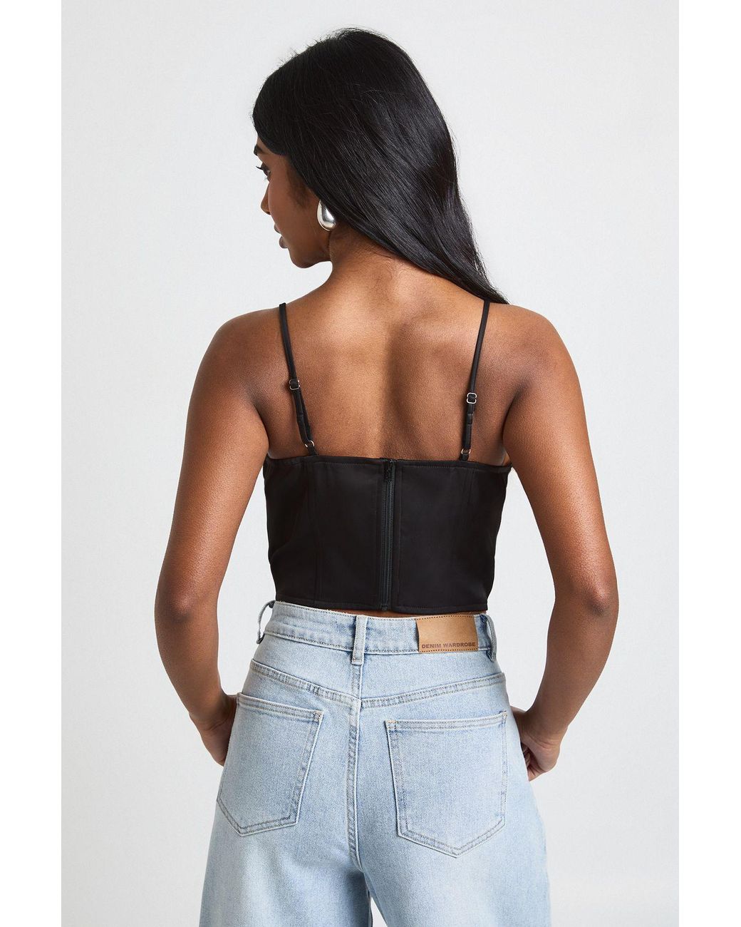 Boohoo Black Lace Trim Boned Corset Top