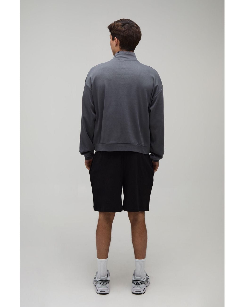 BoohooMAN Blue Oversized Boxy Quarter Zip Funnel Neck Loopback Sweatshirt And Short Set for men
