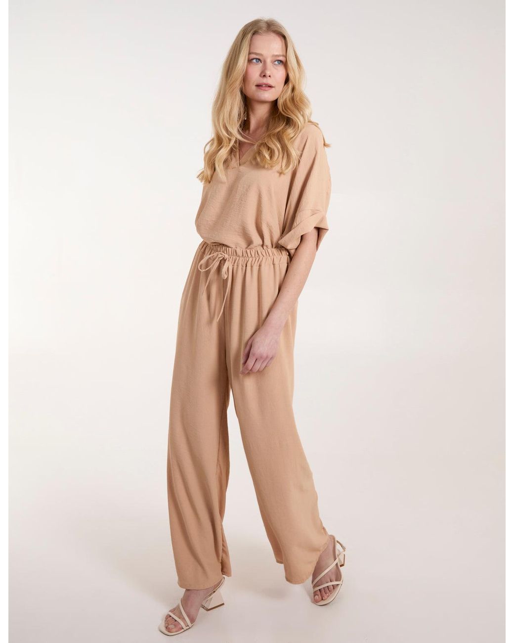 Blue Vanilla Natural Drawstring Wide Leg Trousers