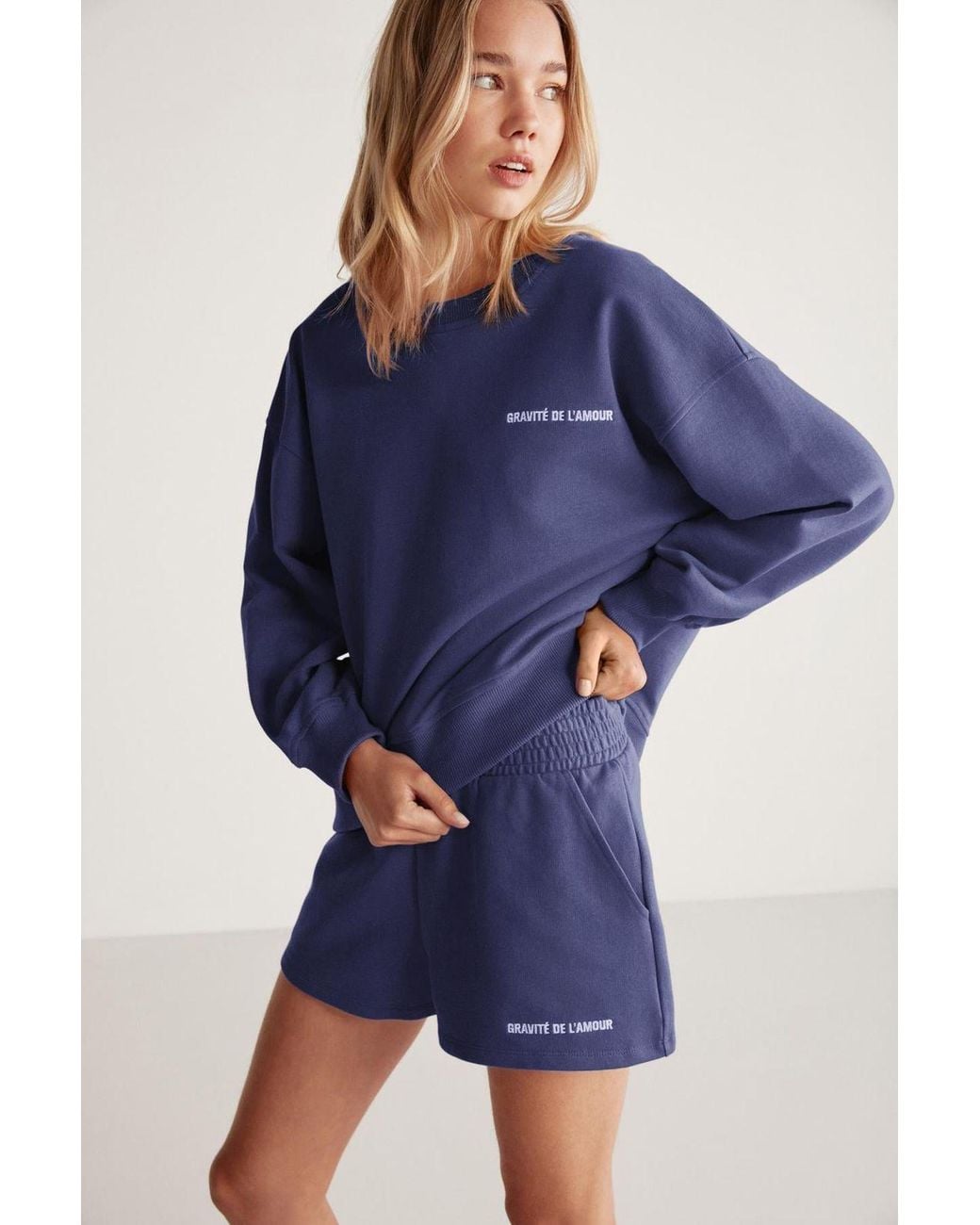 Grimelange Blue Relaxed Mid Waist Sweat Shorts