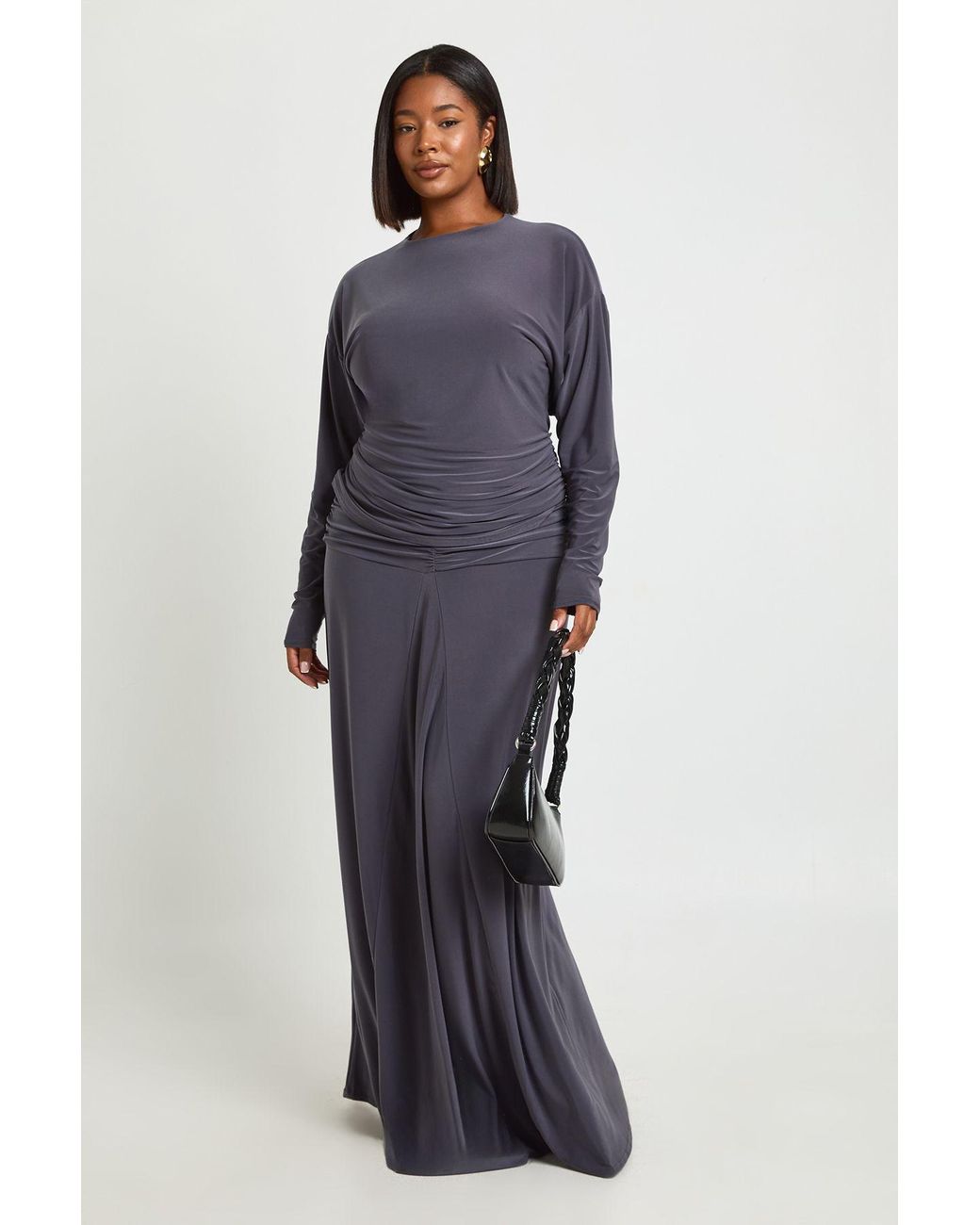 Boohoo Blue Plus Ruched Front Maxi Skirt