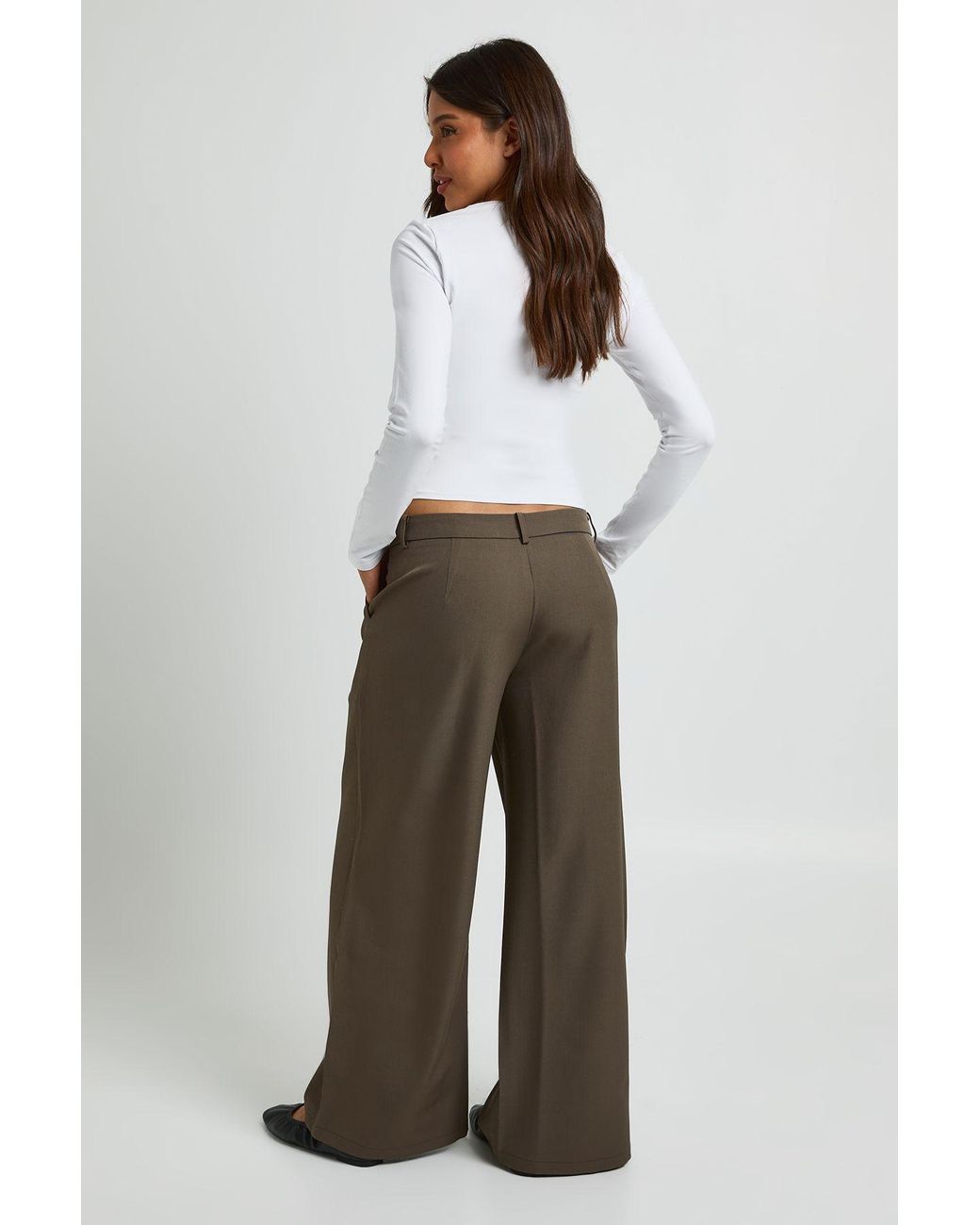 Boohoo Green Pleat Front Wide Leg Tailored Trousers