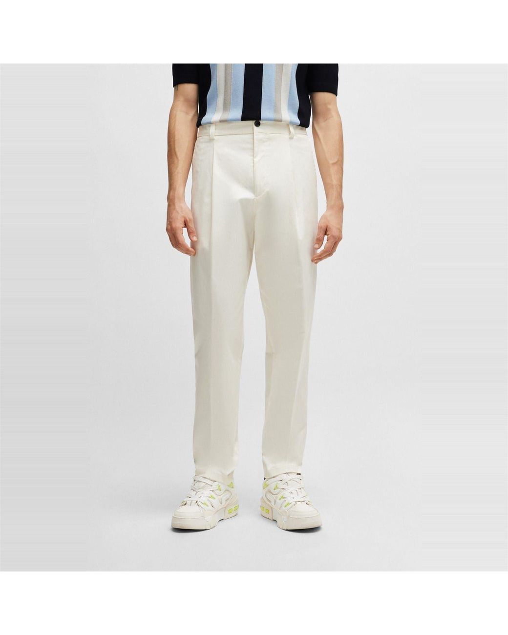 HUGO White Felix242 Solid Patterned Straight Chinos for men