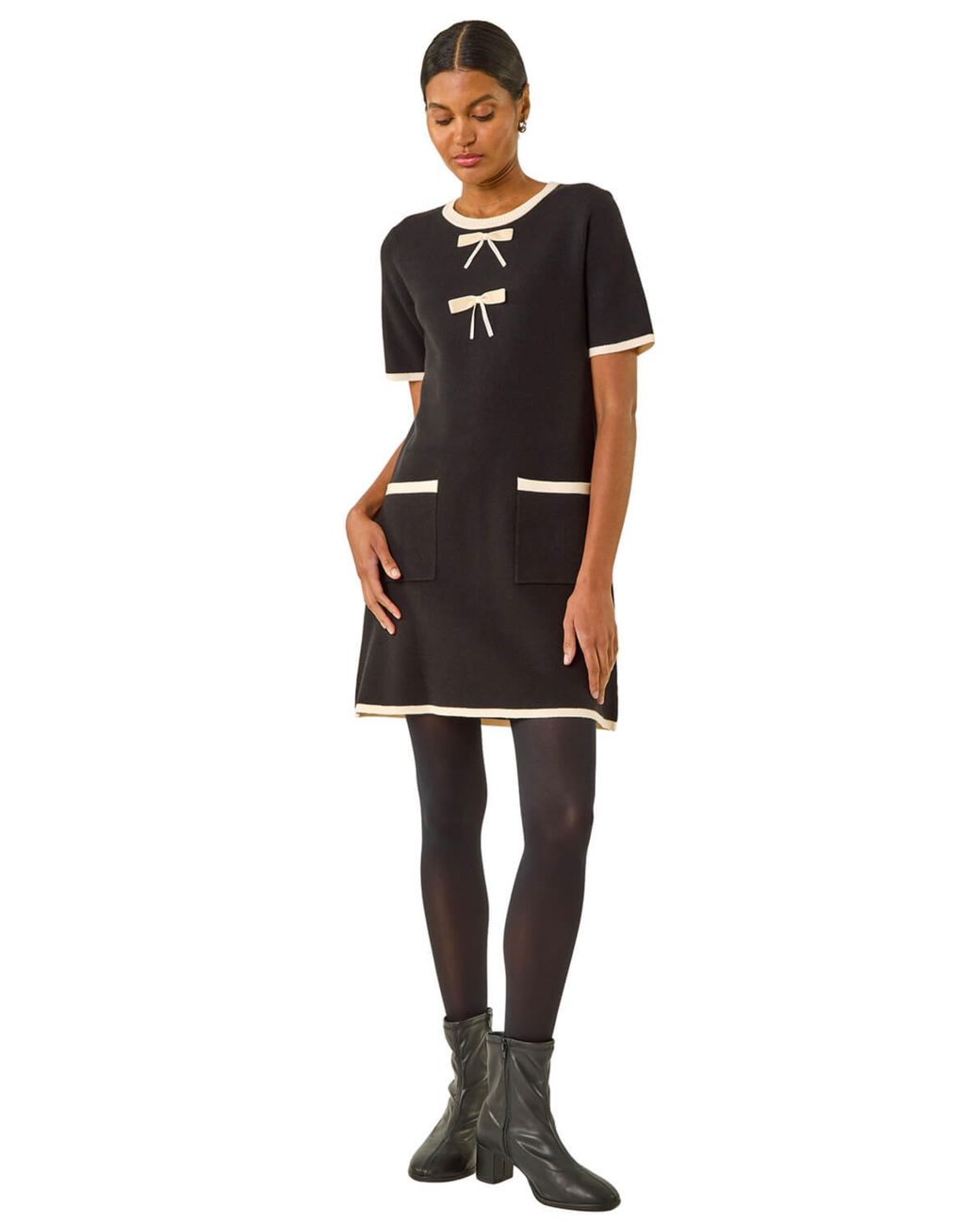 Roman Black Bow Detail Knitted Dress