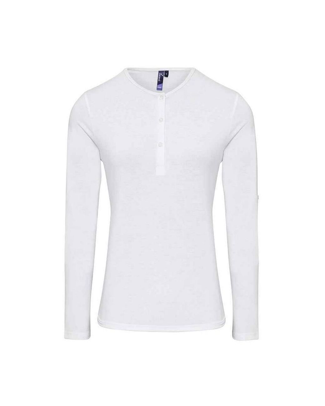 PREMIER White Ladies Long John Plain Roll Sleeve T-Shirt