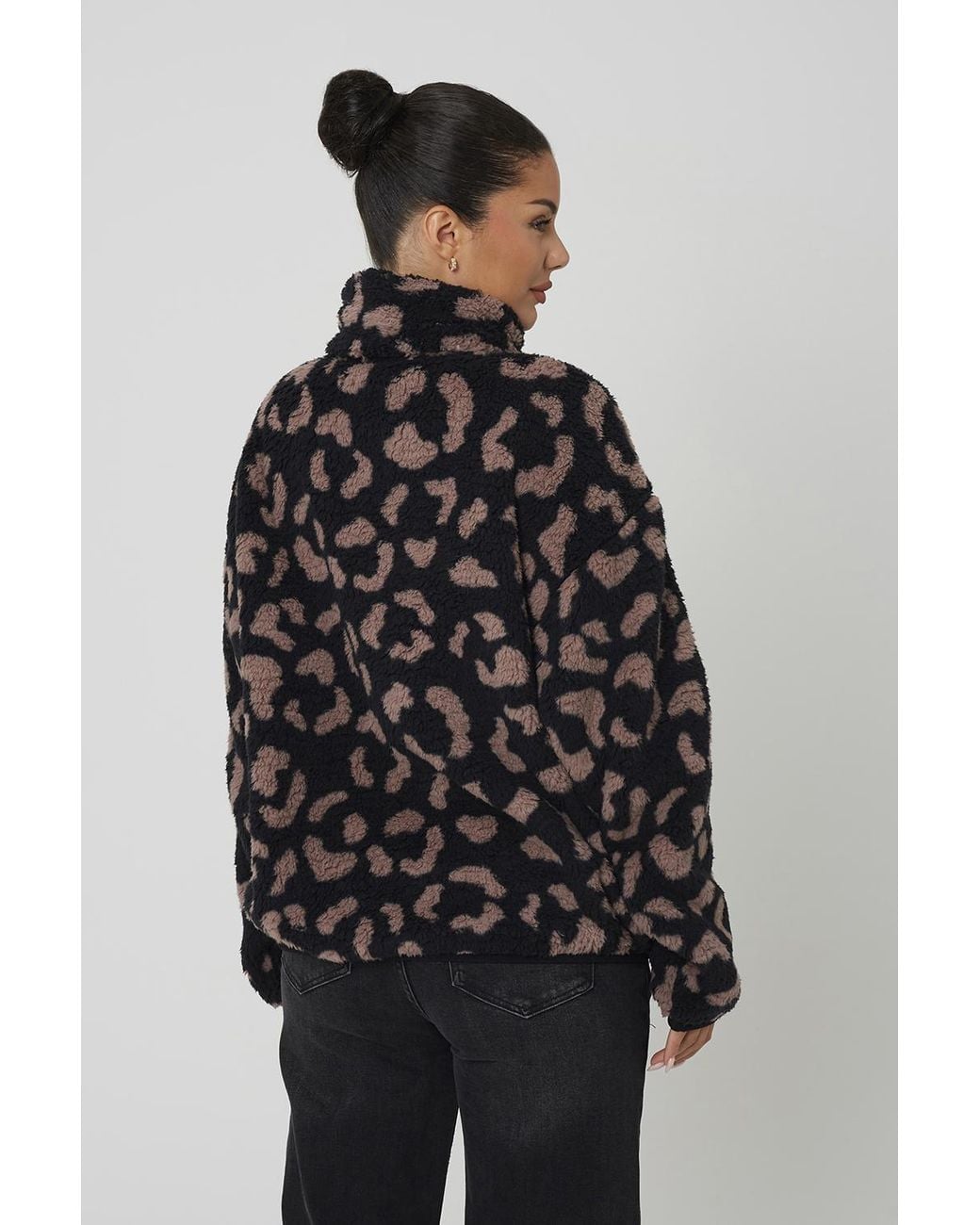 Brave Soul Black Animal Print Sherpa Fleece Sweatshirt