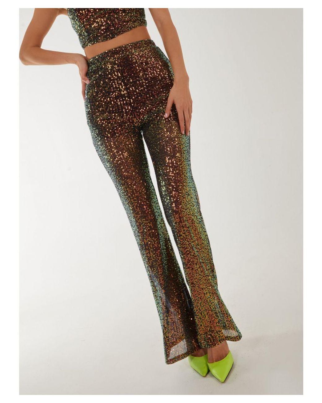 Pink Vanilla Metallic Sequin Flared Trousers