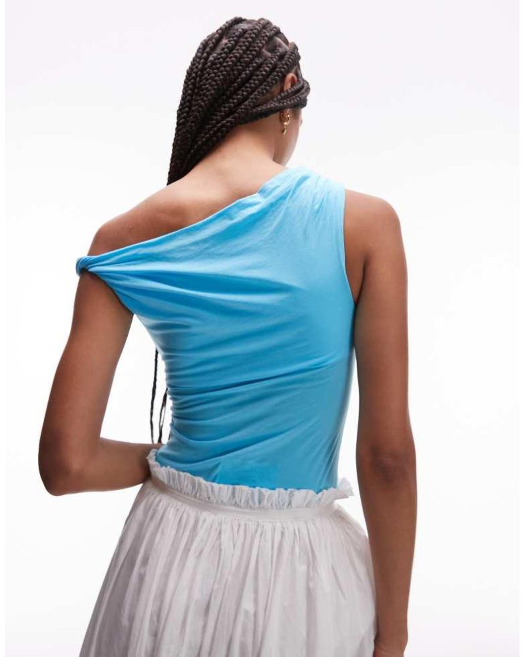TOPSHOP Blue Asymmetric Twist Detail Top