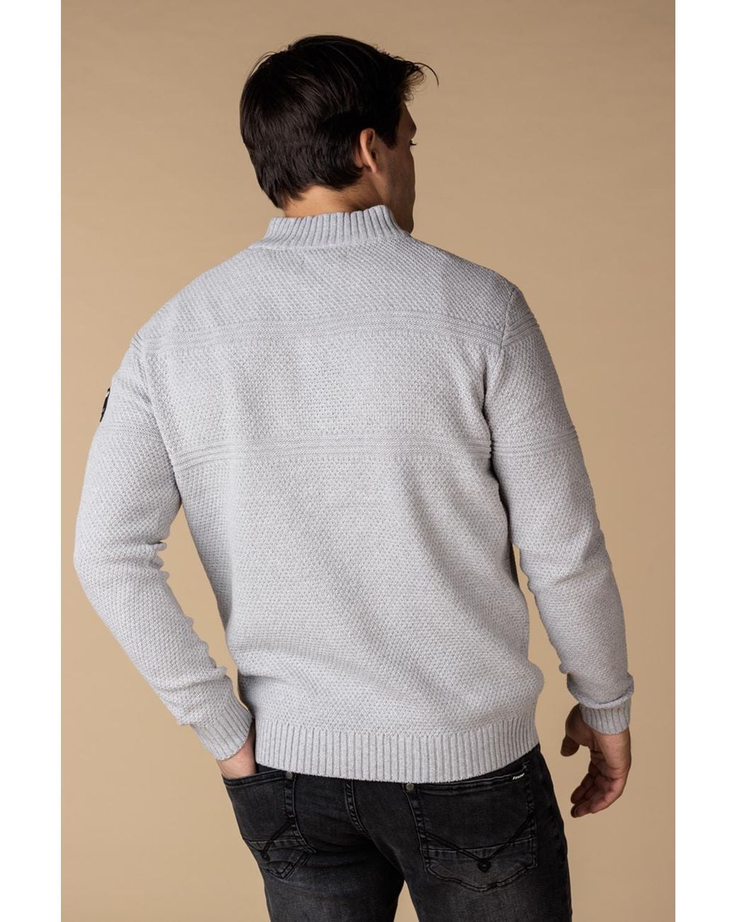 Firetrap Gray Cotton Rich Textured Half Zip Jumper for men