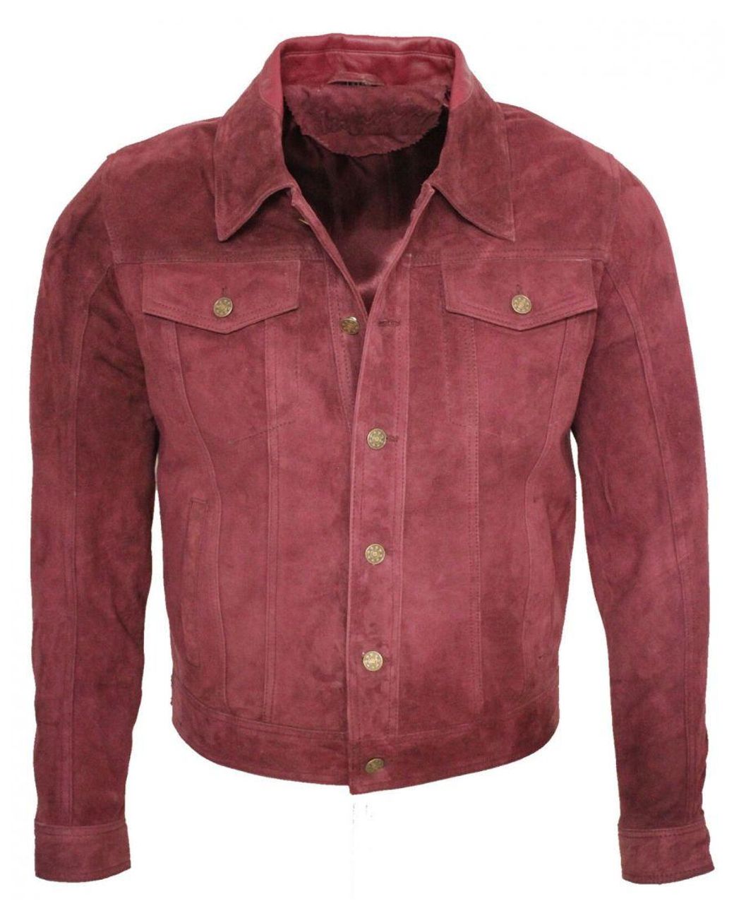 Infinity Leather Red Trucker Goat Suede Shirt Jacket for men