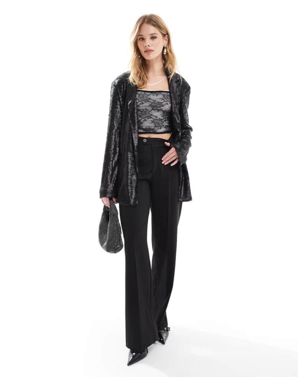 ASOS Black Sequin Tie Waist Blazer