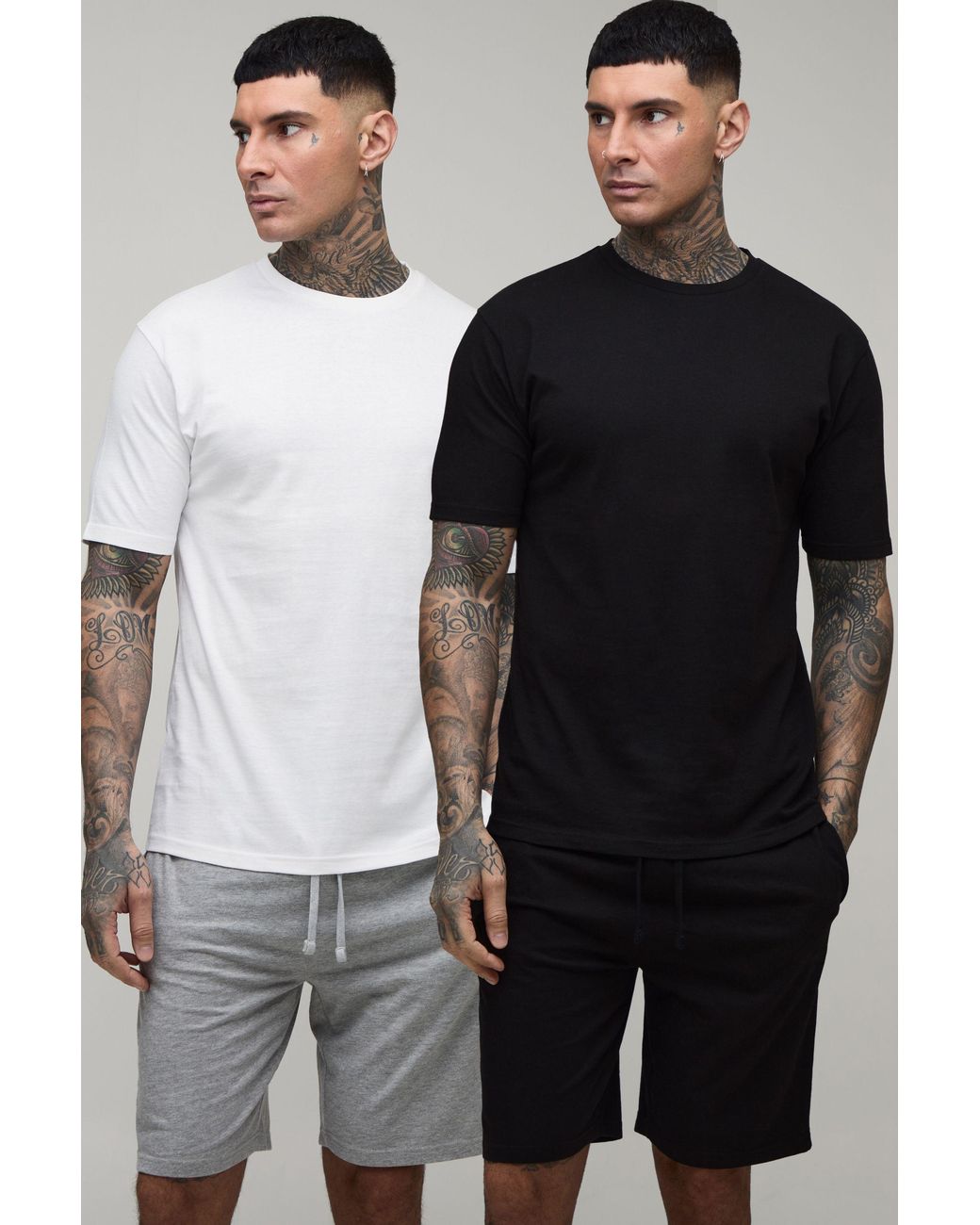 BoohooMAN Black Tall Regular Fit 2 Pack T-Shirt & Lounge Shorts Set for men