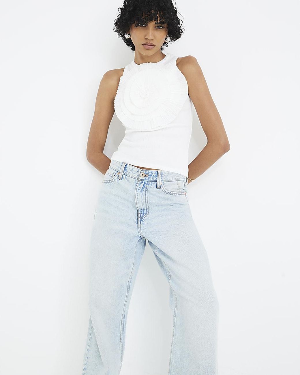 River Island Blue Straight Jeans High Waisted Relaxed Cotton