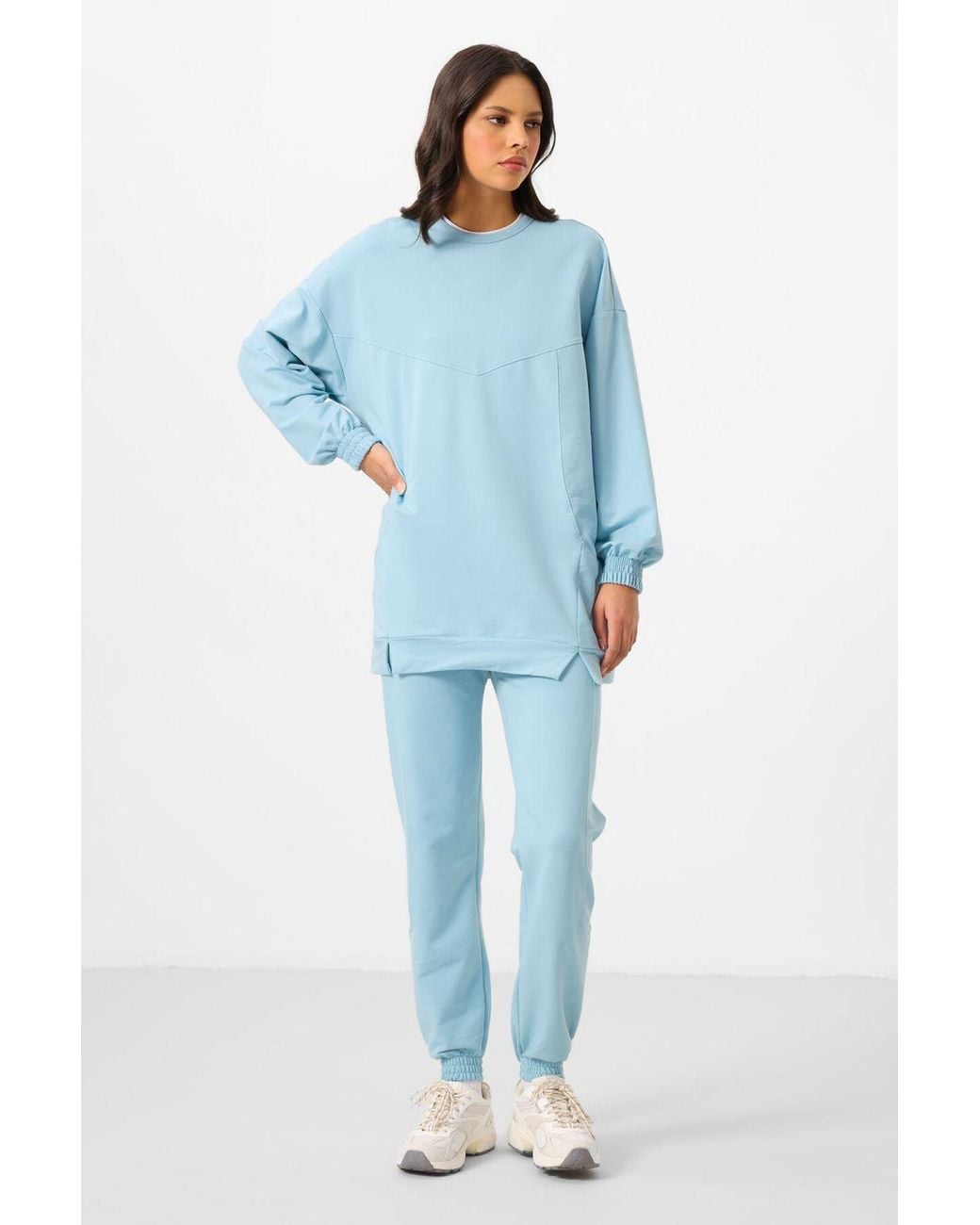 TOMMY LIFE Blue Oversized Fleece Sweatshirt And Pants Set