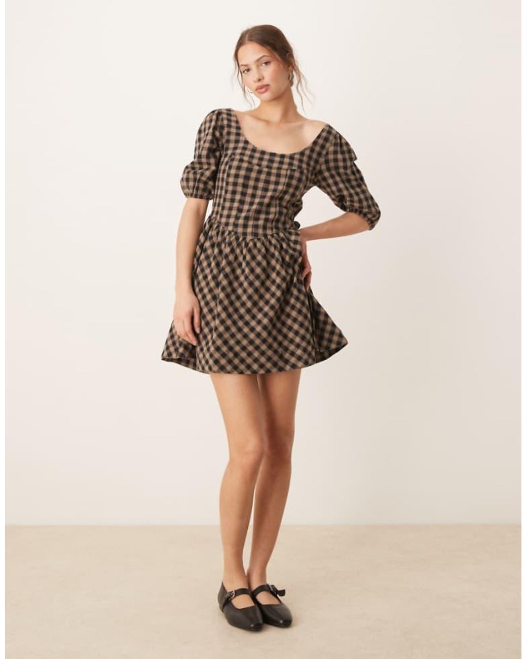ASOS Natural Corset Waist Mini Smock Dress