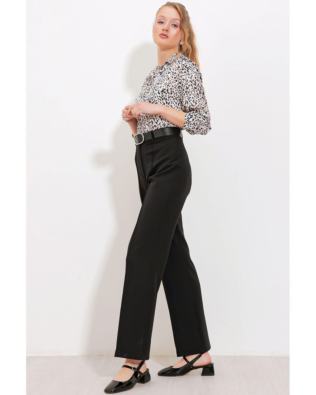 Bigdart Black High Waist Straight Leg Crepe Pants