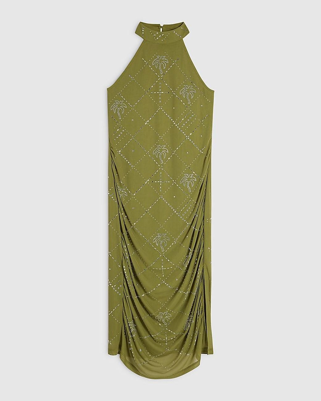 River Island Green Midi Dress Petite Palm Halter Hotfix