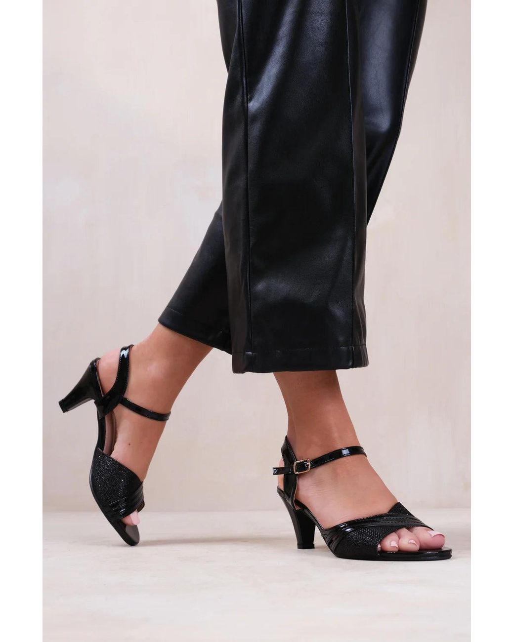 Where's That From Black Wheres 'Portugal' Extra Wide Fit Low Heel Sandals Buckle Ankle Strap
