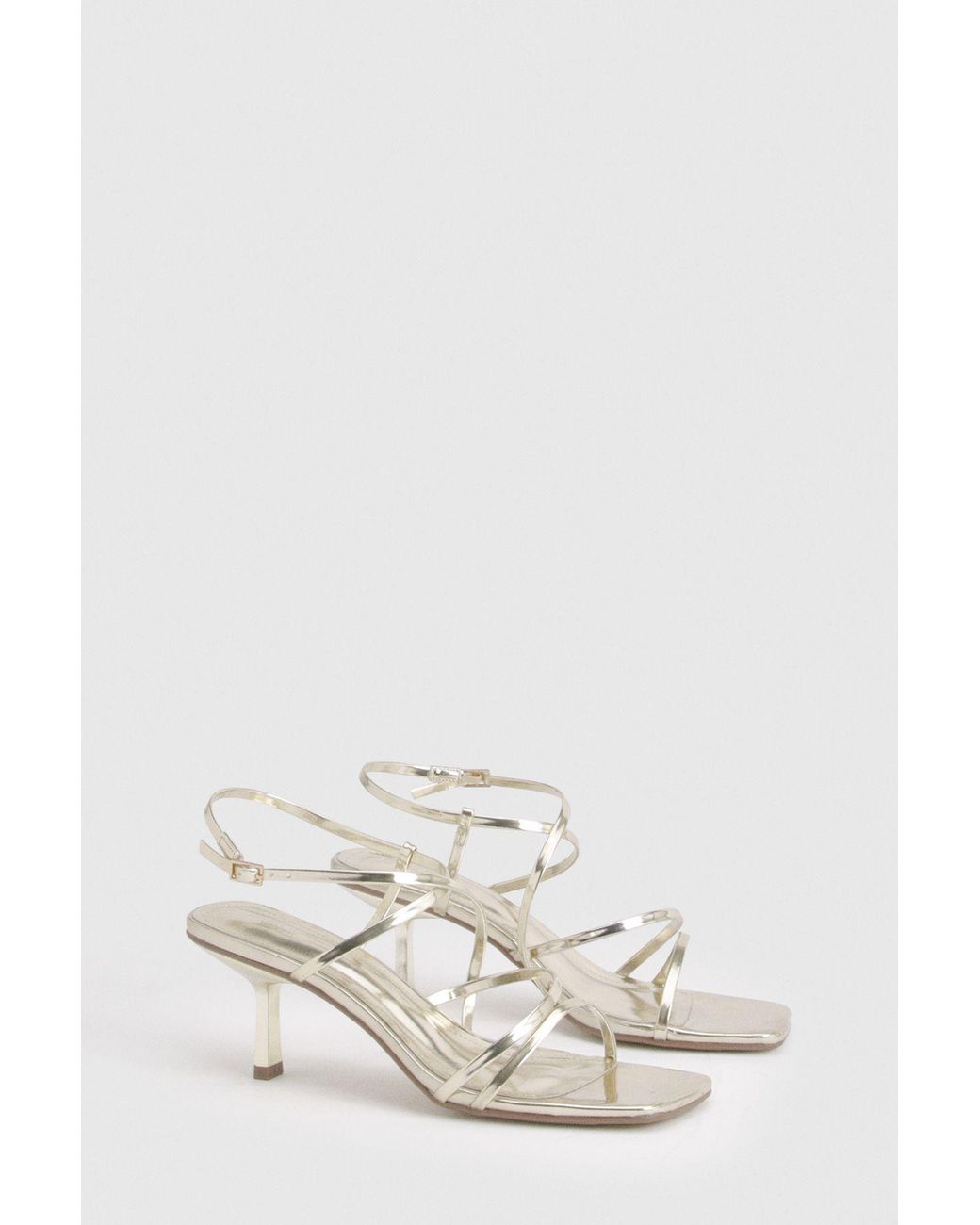 Boohoo Natural Wide Fit Square Toe Strappy High Heel