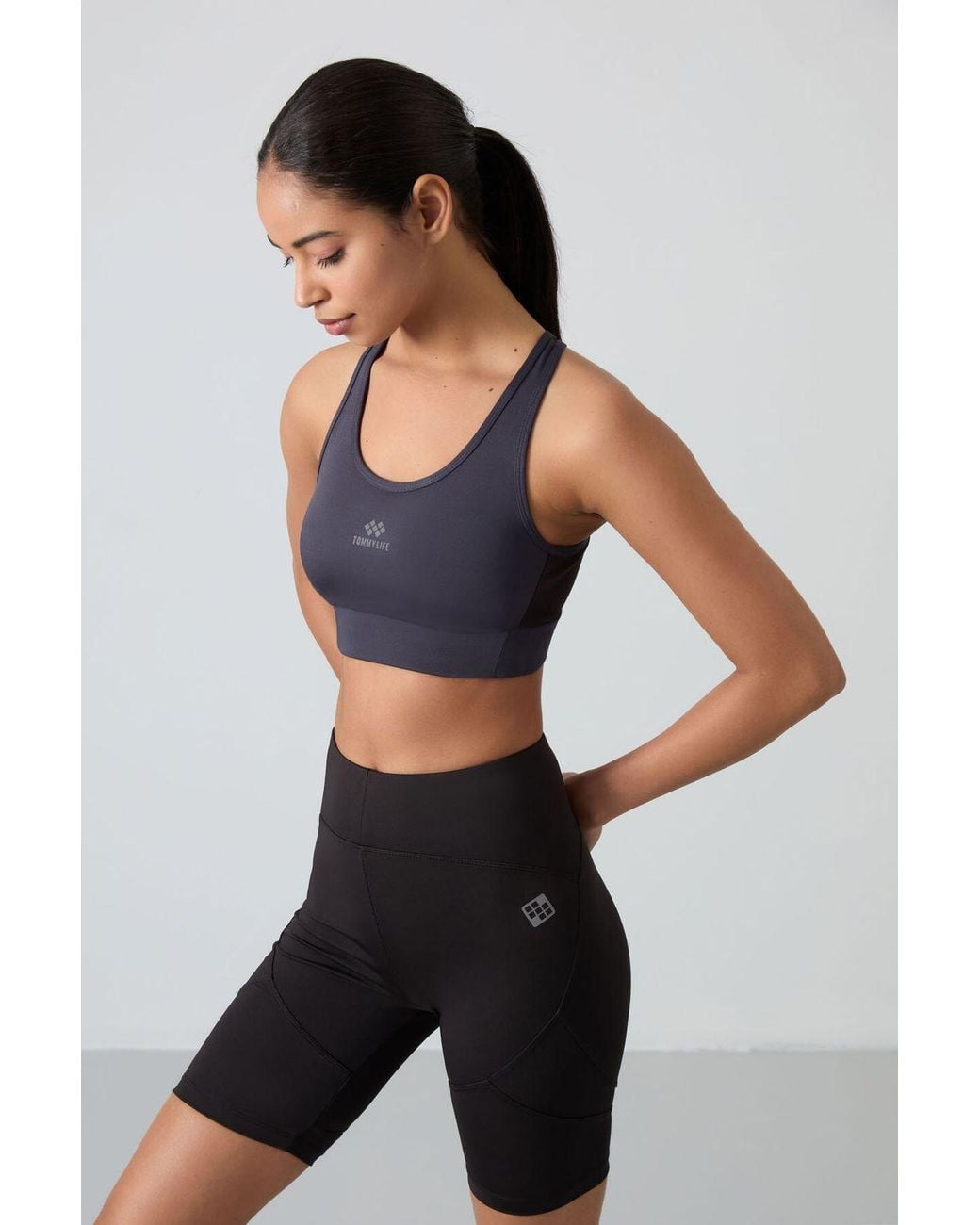 TOMMY LIFE Black Fitted Sleeveless Crop Sports Top