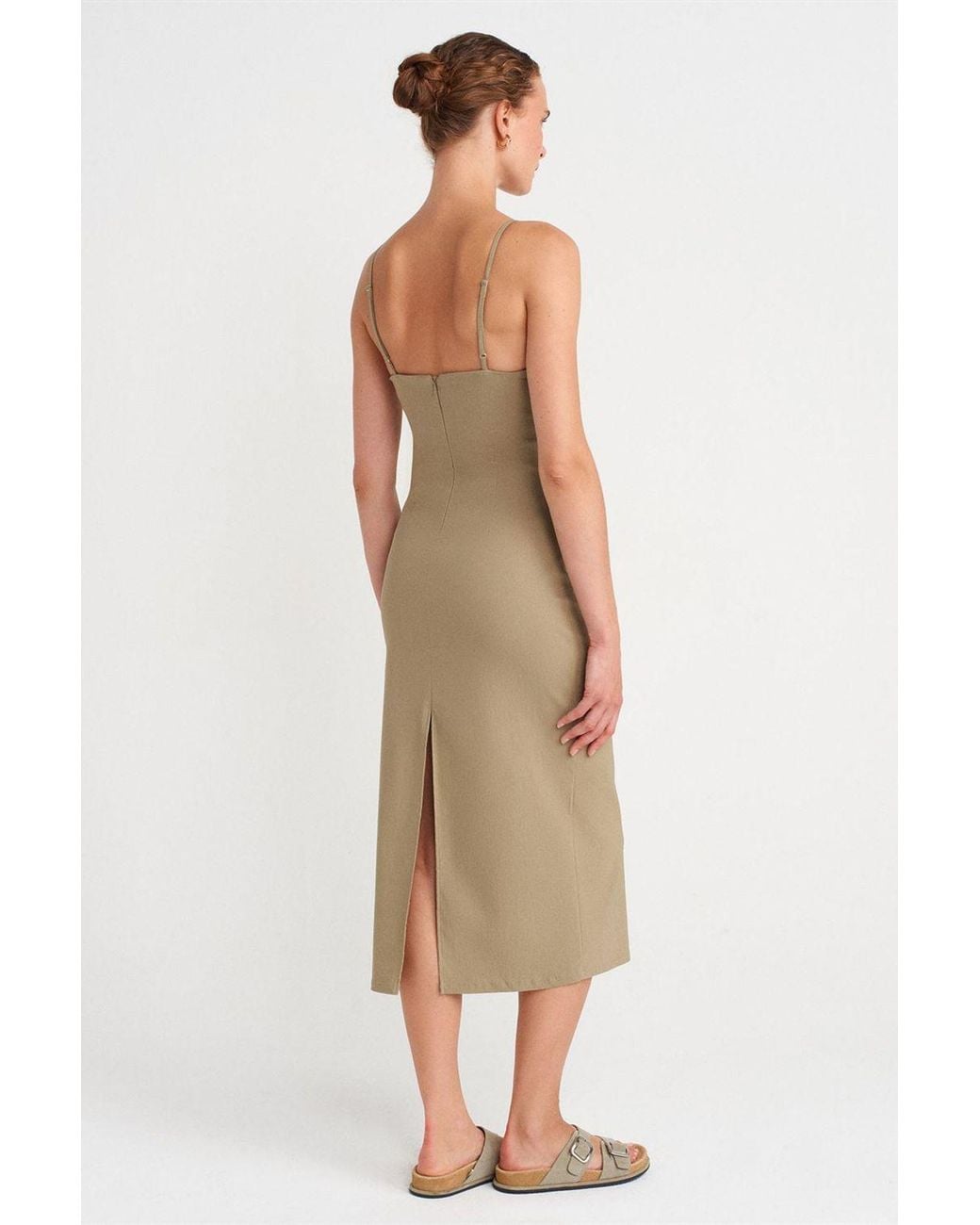 Dilvin Natural Sleeveless Bodycon Midi Dress