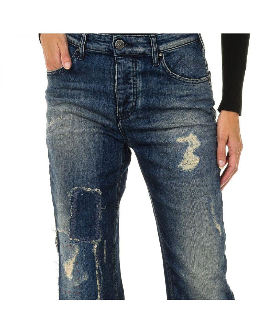Armani Blue Long Worn And Torn Effect Denim Pants 6Y5990-5D3Uz