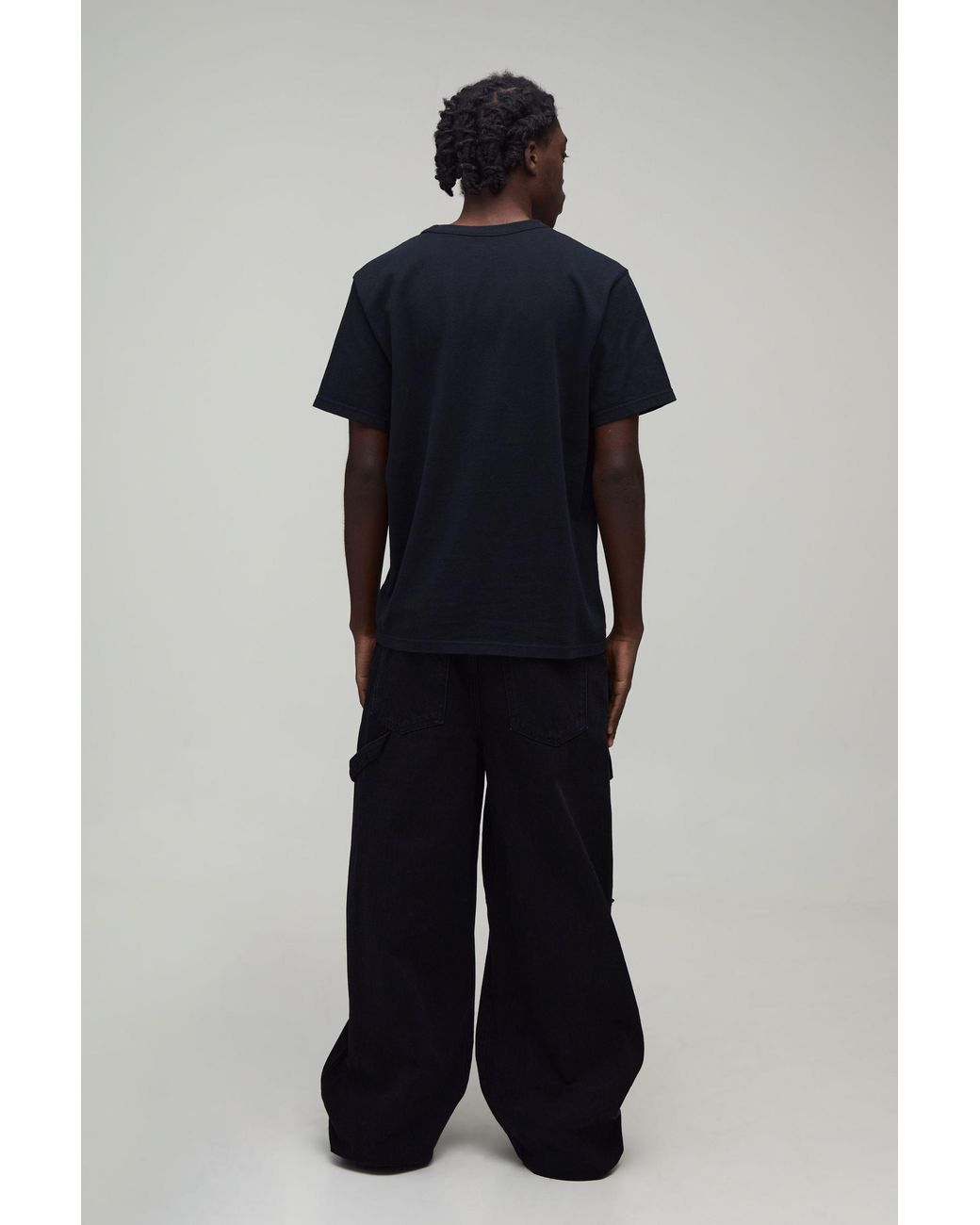 BoohooMAN Black Baggy Fit Zip Detail Cargo Jeans for men